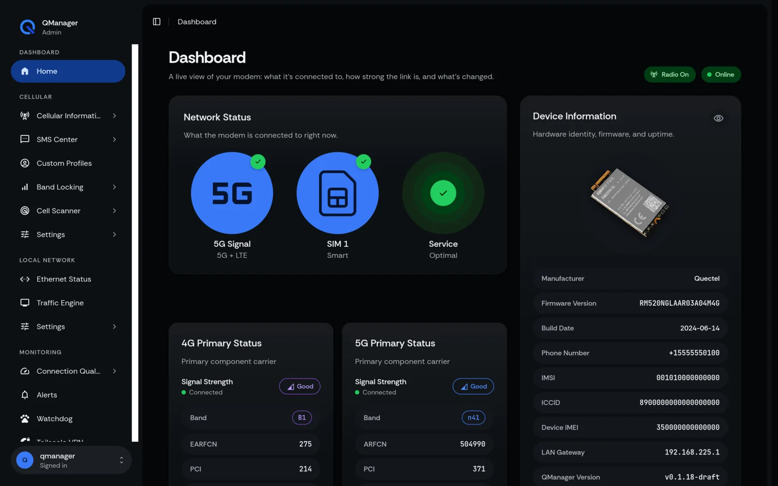 QManager RM520N dashboard