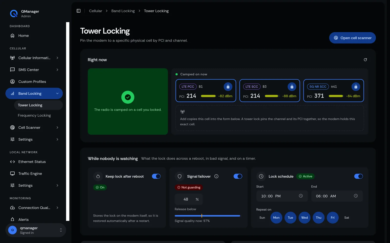 QManager RM520N Tower locking screen