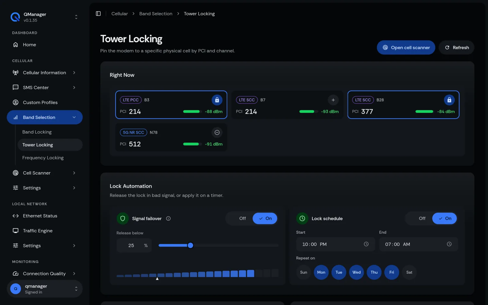 QManager RM551E Tower locking screen
